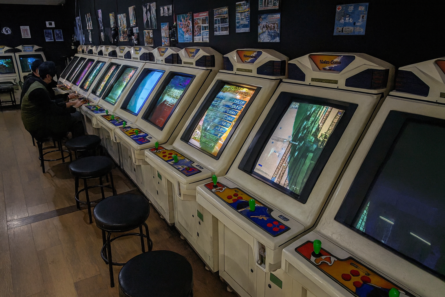 여러 명이 앉을 수 있는 소파와 대형 화면이 있는 파티 게임룸